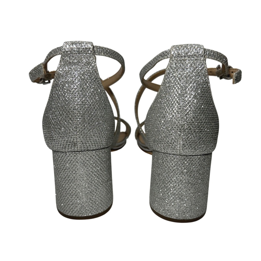 Nina Women's Silver‎ Glitter Block Heel Sandals Sparkle Ankle Strap Shoes 7W - Picture 3 of 6